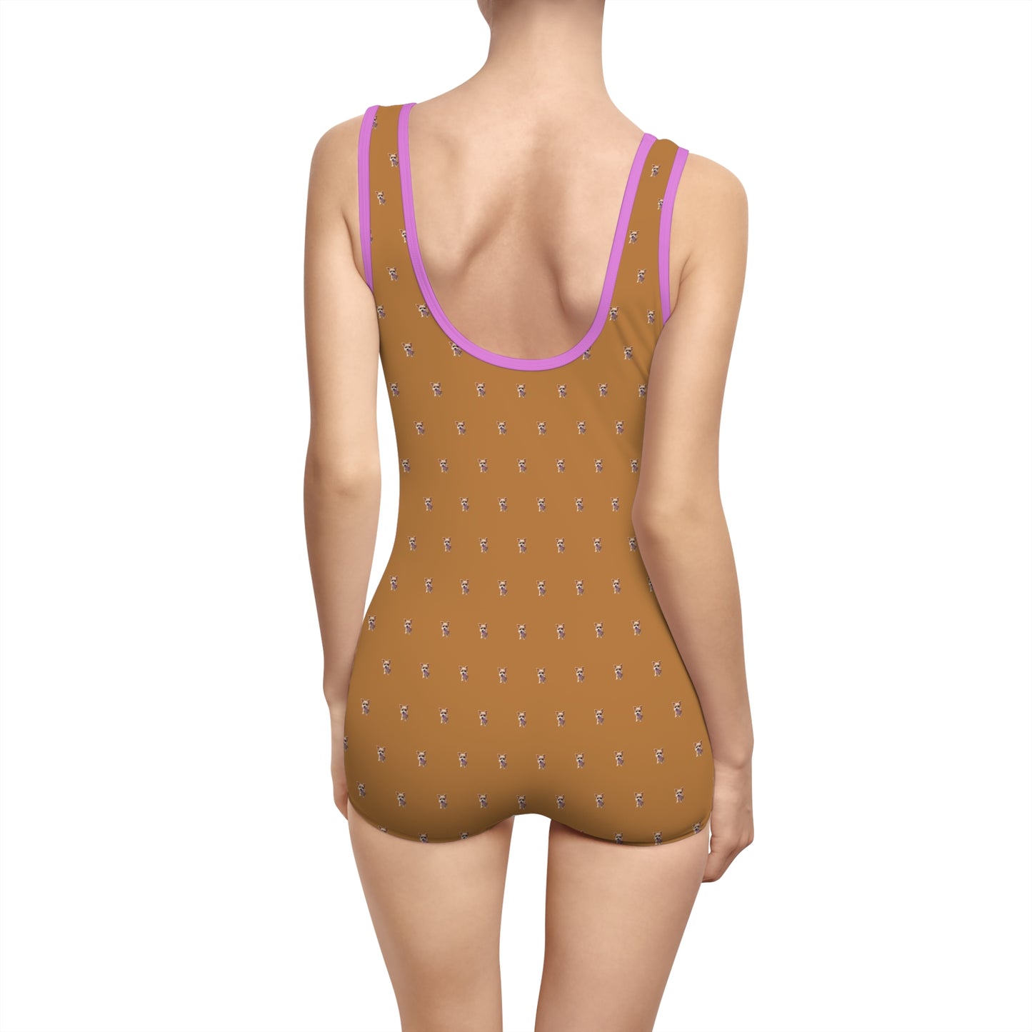 Women's Customizable MyGranddogger Light Brown Vintage Swimsuit, Retro Bathing Suit, Stylish Swimwear, Summer Pool Party Outfit, Beach Vacation Essential, Holiday Swimwear