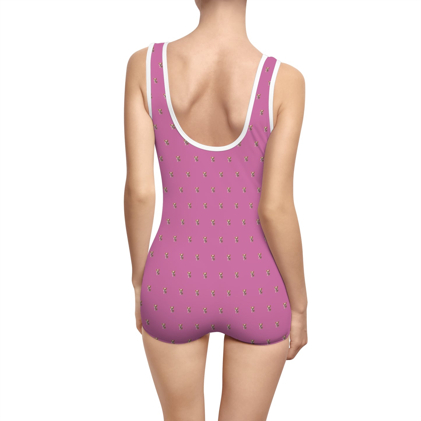 Women's Customizable MyGranddogger Pink Vintage Swimsuit, Retro Bathing Suit, Stylish Swimwear, Summer Pool Party Outfit, Beach Vacation Essential, Holiday Swimwear