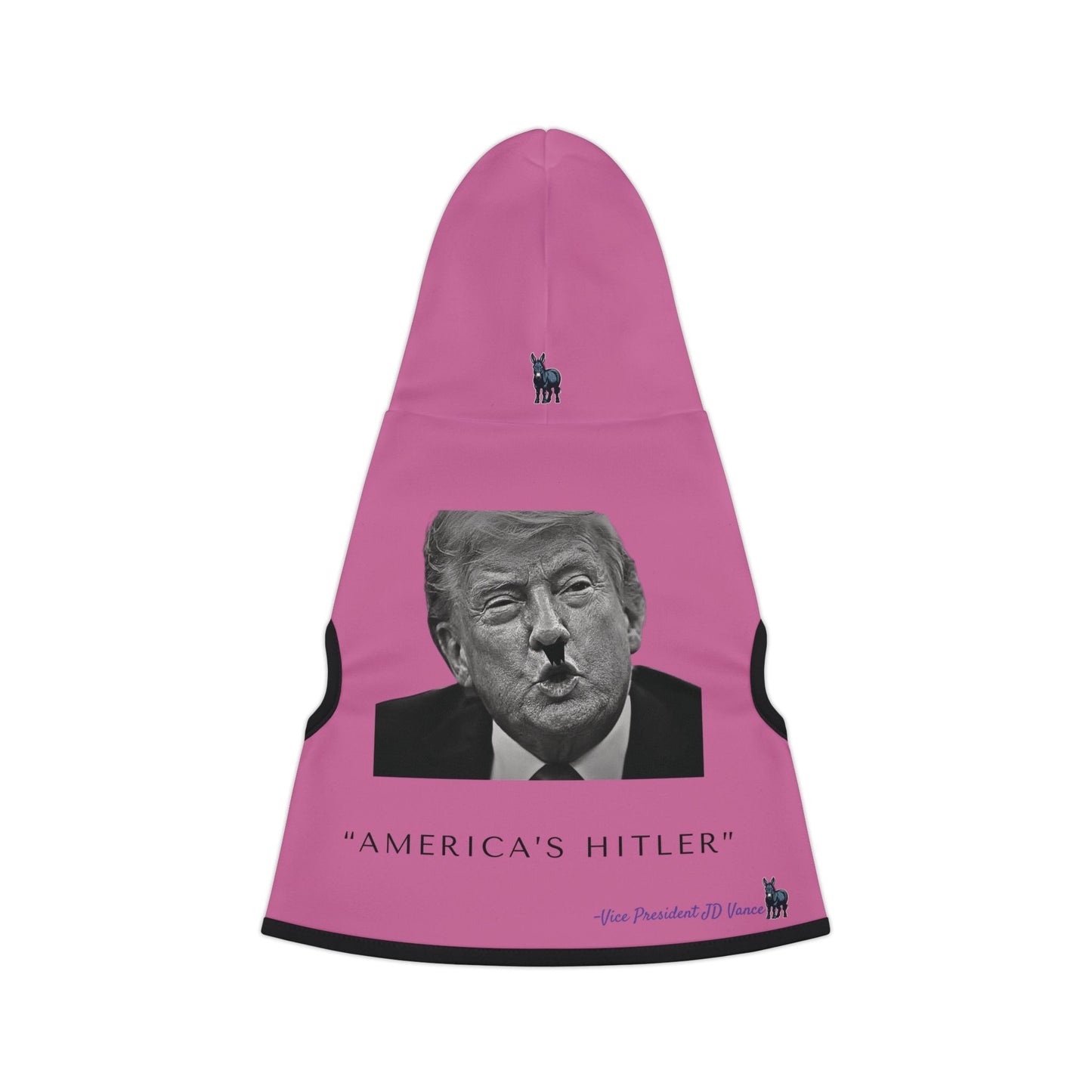 Democrat Donkey- America's Hitler Pink Hoodie, Cozy Dog Apparel, Winter Pet Gear, Funny Pet Gift, Cute Animal Clothing
