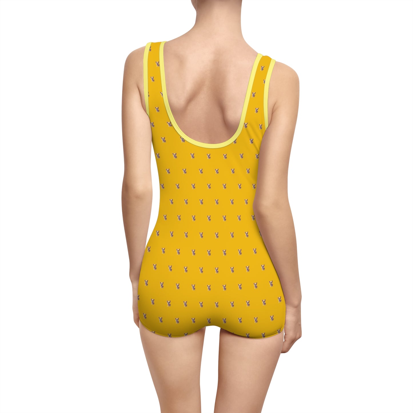 Women's Customizable MyGranddogger Yellow Gold Vintage Swimsuit, Retro Bathing Suit, Stylish Swimwear, Summer Pool Party Outfit, Beach Vacation Essential, Holiday Swimwear
