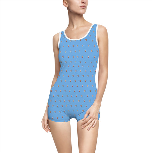 Women's Customizable MyGranddogger Light Blue Vintage Swimsuit, Retro Bathing Suit, Stylish Swimwear, Summer Pool Party Outfit, Beach Vacation Essential, Holiday Swimwear
