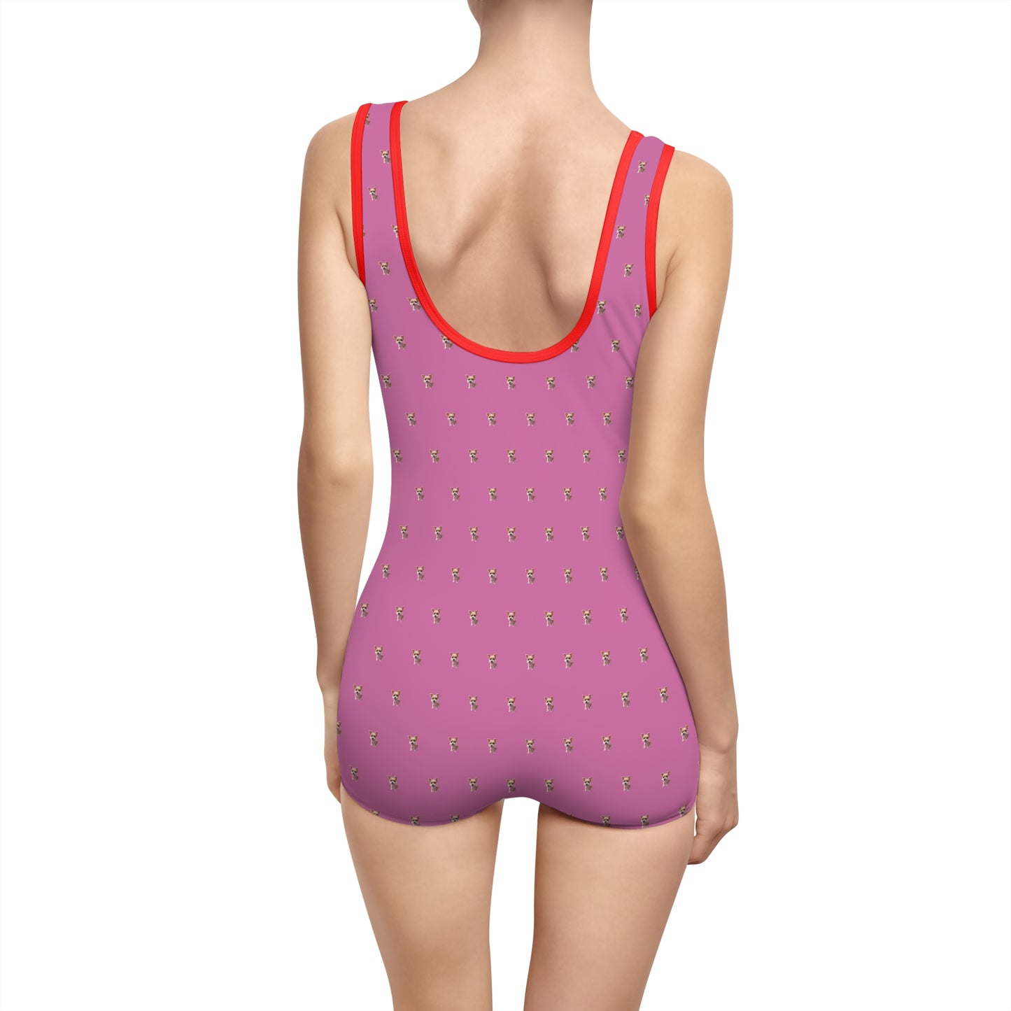 Women's Customizable MyGranddogger Pink Vintage Swimsuit, Retro Bathing Suit, Stylish Swimwear, Summer Pool Party Outfit, Beach Vacation Essential, Holiday Swimwear