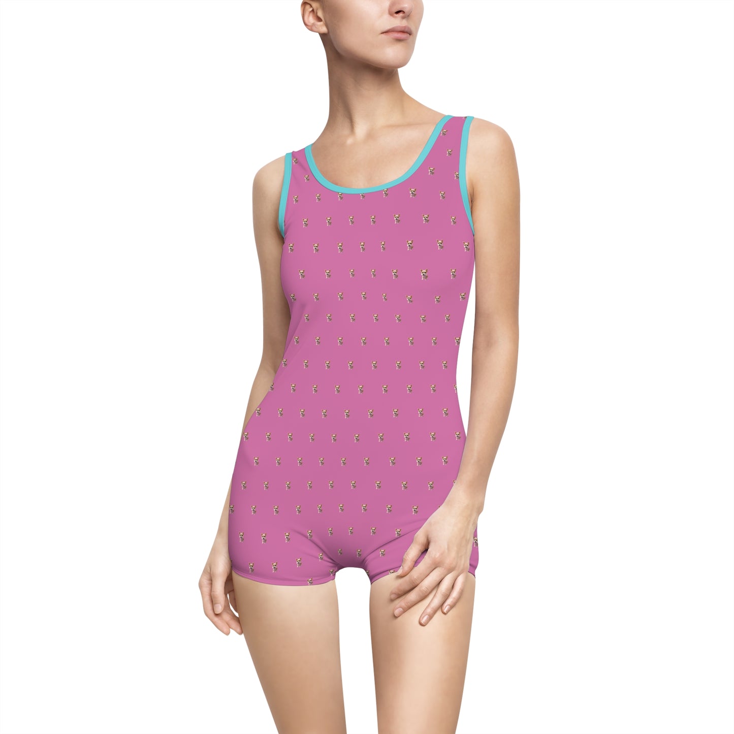 Women's Customizable MyGranddogger Pink Vintage Swimsuit, Retro Bathing Suit, Stylish Swimwear, Summer Pool Party Outfit, Beach Vacation Essential, Holiday Swimwear