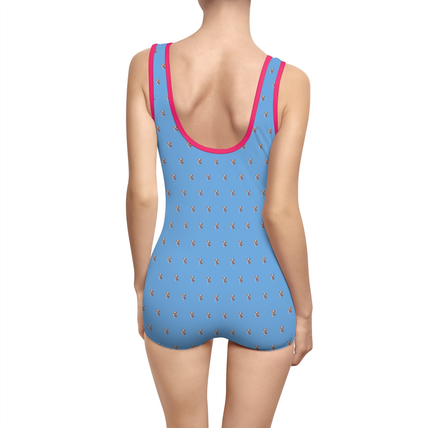 Women's Customizable MyGranddogger Light Blue Vintage Swimsuit, Retro Bathing Suit, Stylish Swimwear, Summer Pool Party Outfit, Beach Vacation Essential, Holiday Swimwear