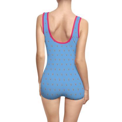 Women's Customizable MyGranddogger Light Blue Vintage Swimsuit, Retro Bathing Suit, Stylish Swimwear, Summer Pool Party Outfit, Beach Vacation Essential, Holiday Swimwear