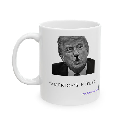 Democrat Donkey America's Hitler feat. JD Vance Ceramic Mug, 11oz & 15oz Sizes, Great for Birthdays, Coffee Lover's Present, Humorous Home Decor