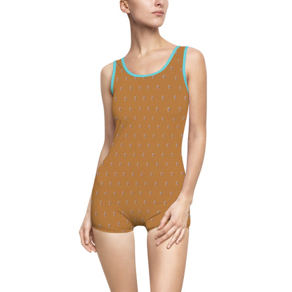 Women's Customizable MyGranddogger Light Brown Vintage Swimsuit, Retro Bathing Suit, Stylish Swimwear, Summer Pool Party Outfit, Beach Vacation Essential, Holiday Swimwear