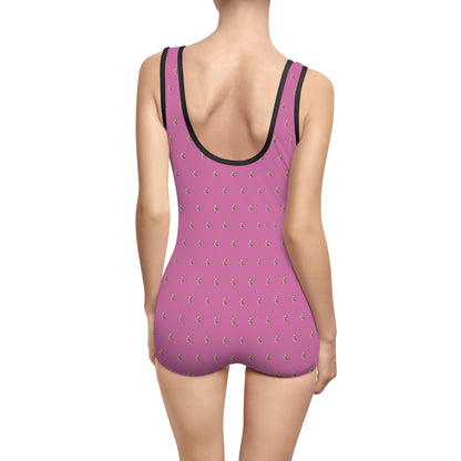 Women's Customizable MyGranddogger Pink Vintage Swimsuit, Retro Bathing Suit, Stylish Swimwear, Summer Pool Party Outfit, Beach Vacation Essential, Holiday Swimwear