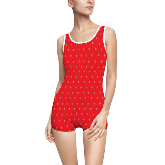 Women's Customizable MyGranddogger Red Vintage Swimsuit, Retro Bathing Suit, Stylish Swimwear, Summer Pool Party Outfit, Beach Vacation Essential, Holiday Swimwear