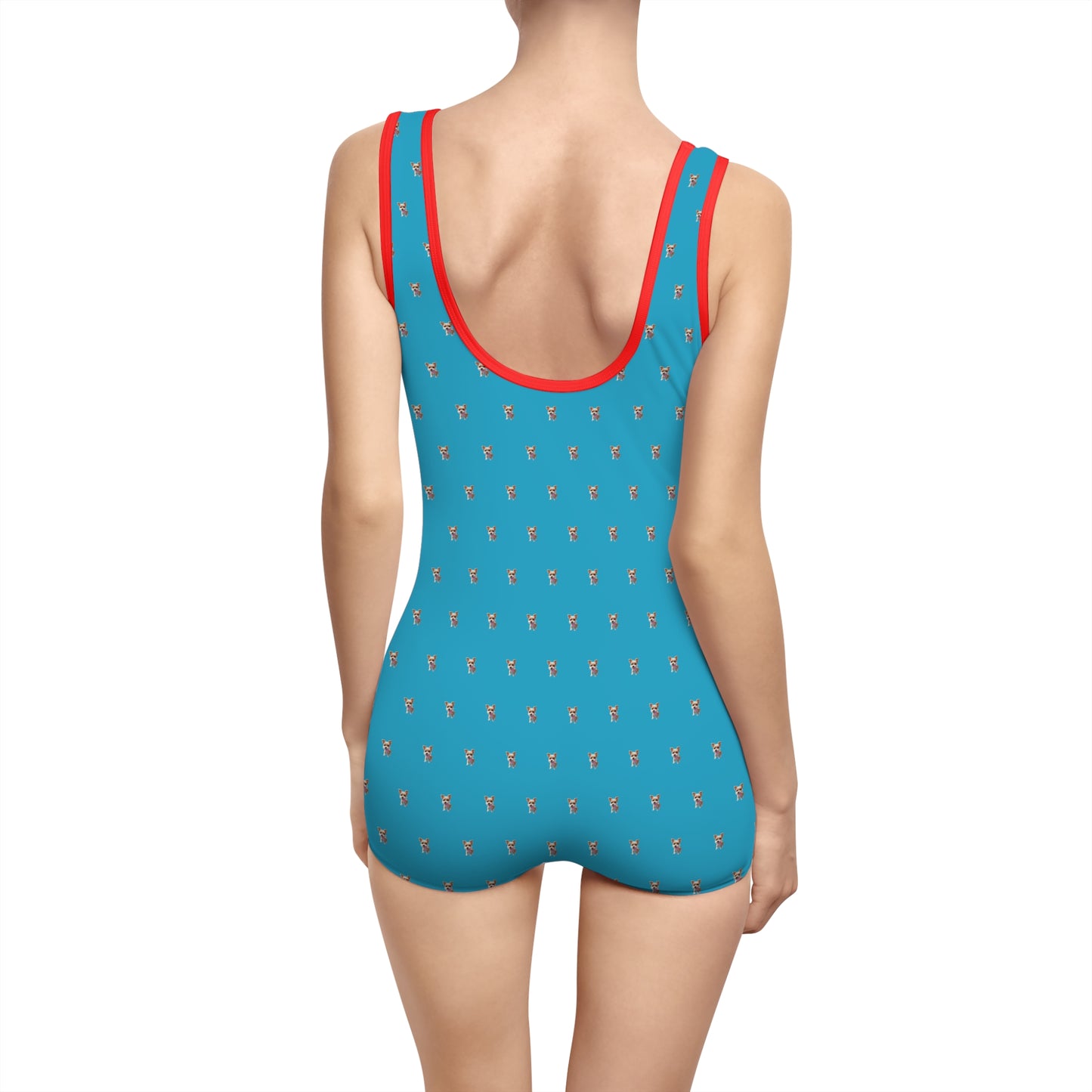 Women's Customizable MyGranddogger Turquoise Vintage Swimsuit, Retro Bathing Suit, Stylish Swimwear, Summer Pool Party Outfit, Beach Vacation Essential, Holiday Swimwear