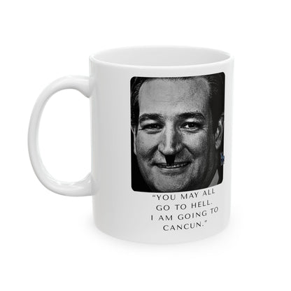 Democrat Donkey Cruz to Cancun Ceramic Mug, 11oz & 15oz Sizes, Great for Birthdays, Coffee Lover's Present, Humorous Home Decor