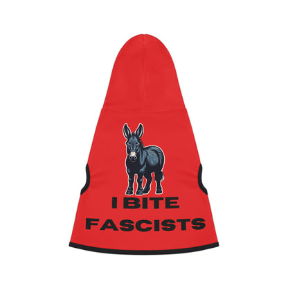 Democrat Donkey I Bite Fascists Hoodie, Cozy Dog Apparel, Winter Pet Gear, Funny Pet Gift, Cute Animal Clothing