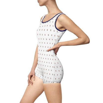 Women's Customizable MyGranddogger White Vintage Swimsuit, Retro Bathing Suit, Stylish Swimwear, Summer Pool Party Outfit, Beach Vacation Essential, Holiday Swimwear