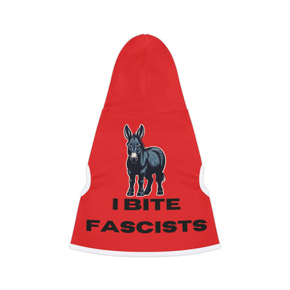 Democrat Donkey I Bite Fascists Hoodie, Cozy Dog Apparel, Winter Pet Gear, Funny Pet Gift, Cute Animal Clothing