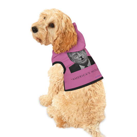 Democrat Donkey- America's Hitler Pink Hoodie, Cozy Dog Apparel, Winter Pet Gear, Funny Pet Gift, Cute Animal Clothing
