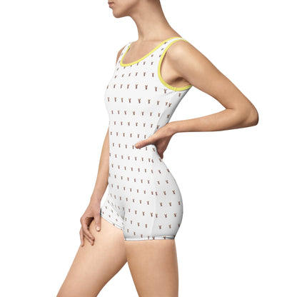 Women's Customizable MyGranddogger White Vintage Swimsuit, Retro Bathing Suit, Stylish Swimwear, Summer Pool Party Outfit, Beach Vacation Essential, Holiday Swimwear