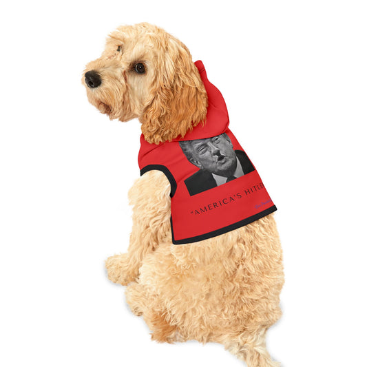Democrat Donkey- America's Hitler Hoodie in Red, Cozy Dog Apparel, Winter Pet Gear, Funny Pet Gift, Cute Animal Clothing